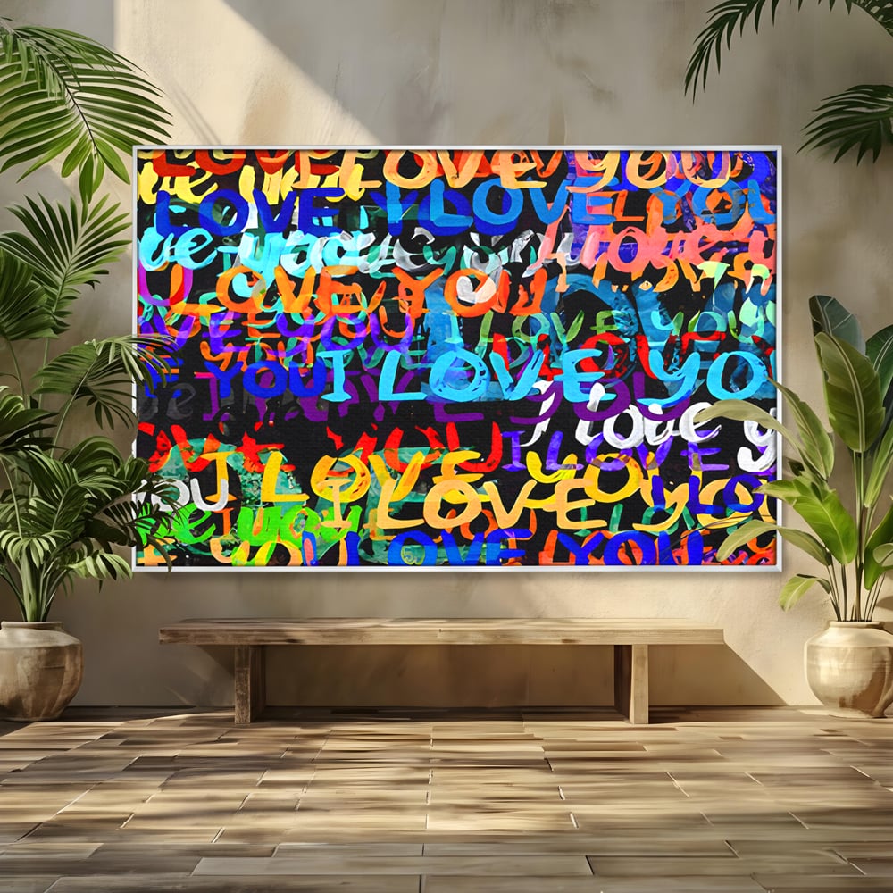 Tablou canvas cu tablou canvas cu mesaje iubire graffiti, in rama de aluminiu argintiu